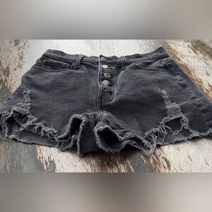 SO Washed Black Distressed Button-Front Denim Shorts